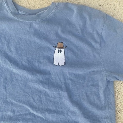 Cowboo – Ghost Tee with Cowboy Hat Embroidery